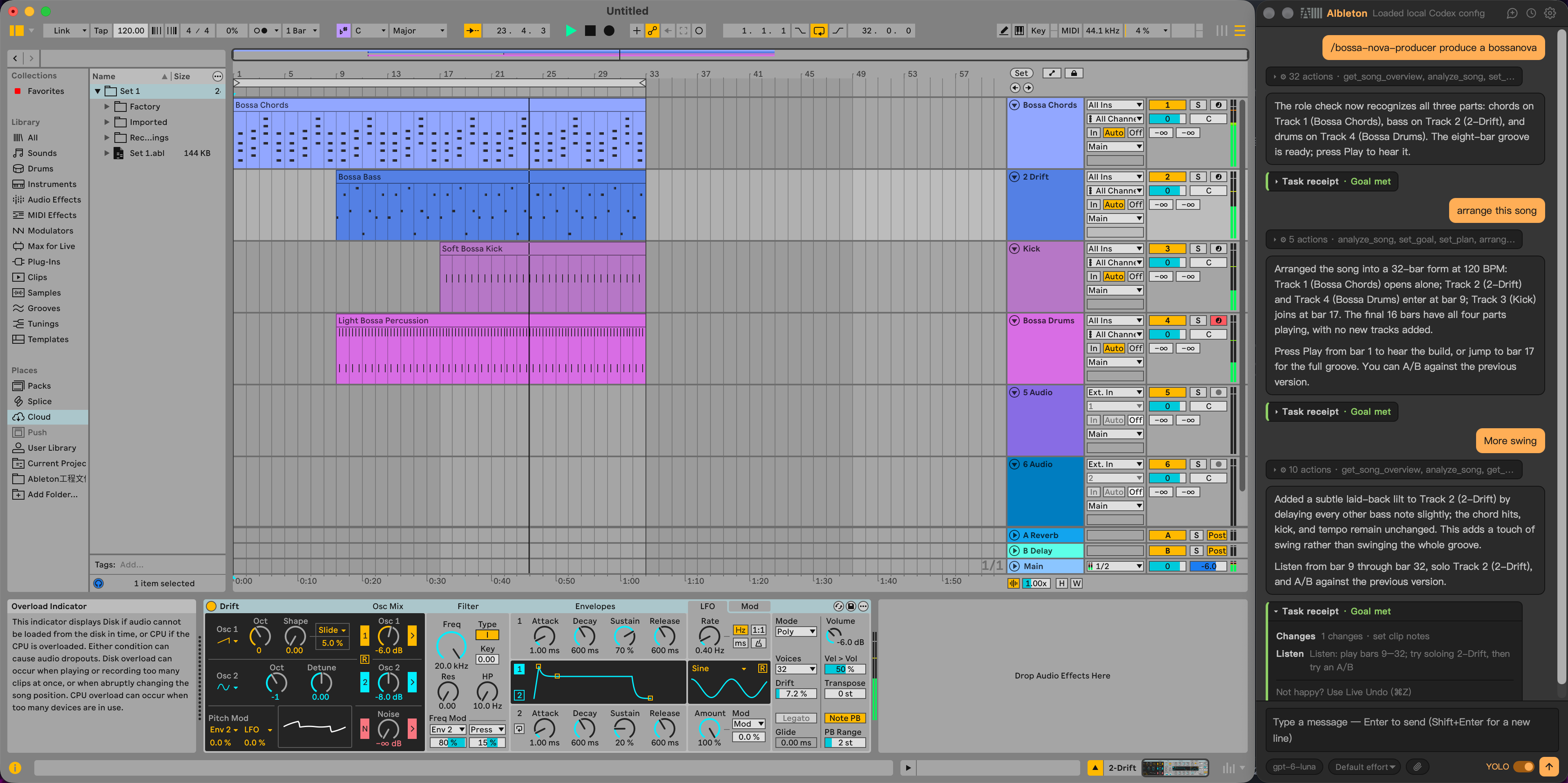 AIbletonBar sidebar docked next to Ableton Live